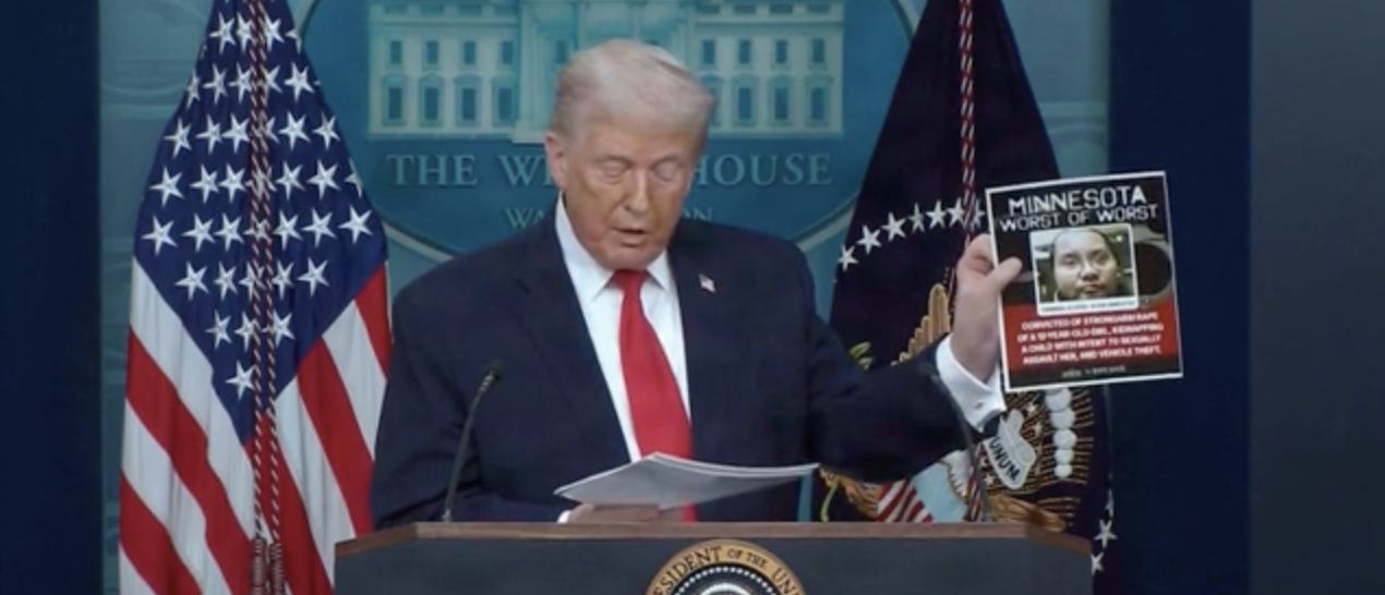 Trump Forces Media To Stare At Mugshots Of Illegal Criminals During Surprise Briefing Appearance